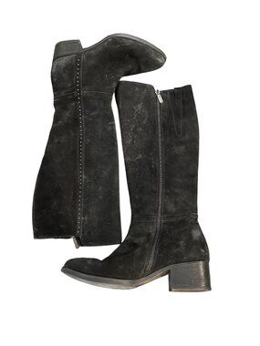 Italeau Suede Knee High Boots Black Studded Italian Leather Size 37